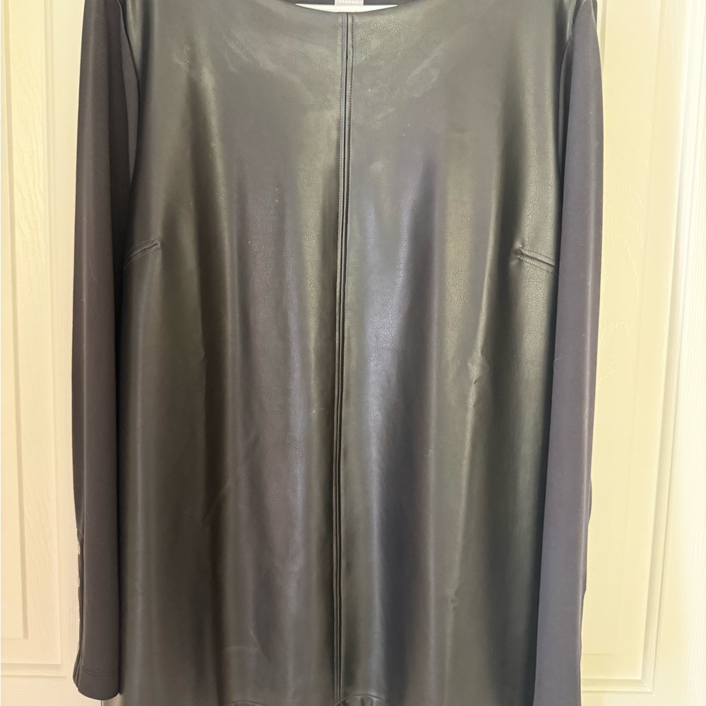 Chico’s Women's Long Sleeved Top with Faux Black Leather Front.